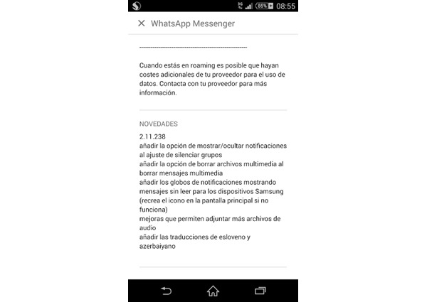 Nueva actualización de WhatsApp en Android