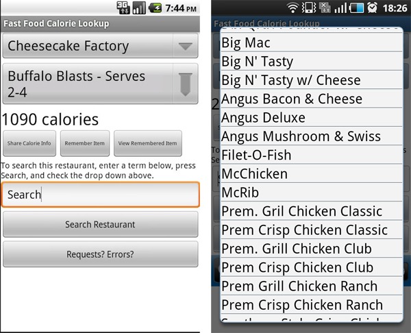 Fast Food Calorie Lookup, cuenta las calorí­as de la comida rápida desde tu móvil Android 1