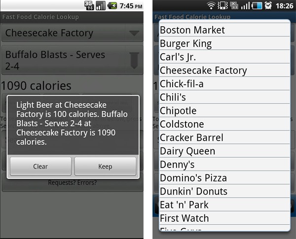 Fast Food Calorie Lookup, cuenta las calorí­as de la comida rápida desde tu móvil Android 2