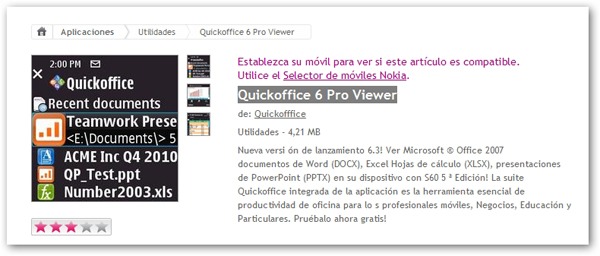 Quickoffice 6 Pro Viewer, Consulta tus documentos donde quieras con tu móvil Nokia 1