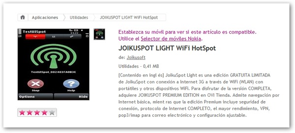 JoikuSpot LIGHT WiFi HotSpot, convierte tu móvil Nokia en un router WiFi para otros dispositivos 1