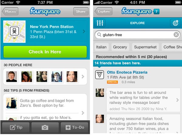 Foursquare, la aplicación para iPhone añade un icono de notificaciones 2