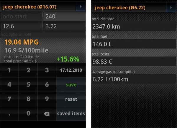 Fuel calculator mileage light, calcula el consumo de tus vehí­culos con esta aplicación para Android 2