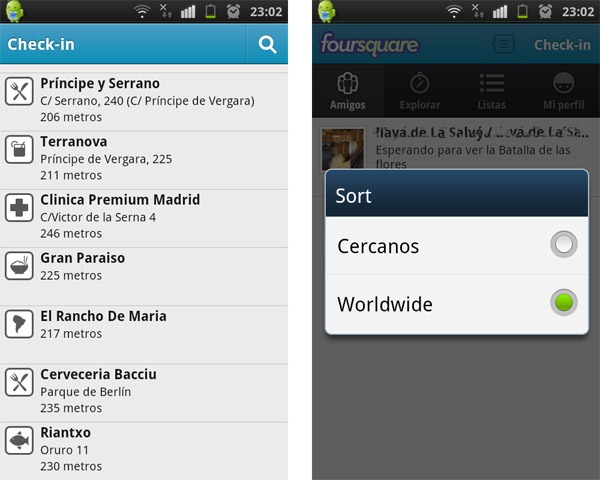 Foursquare, ya disponible la función Listas para Android 2