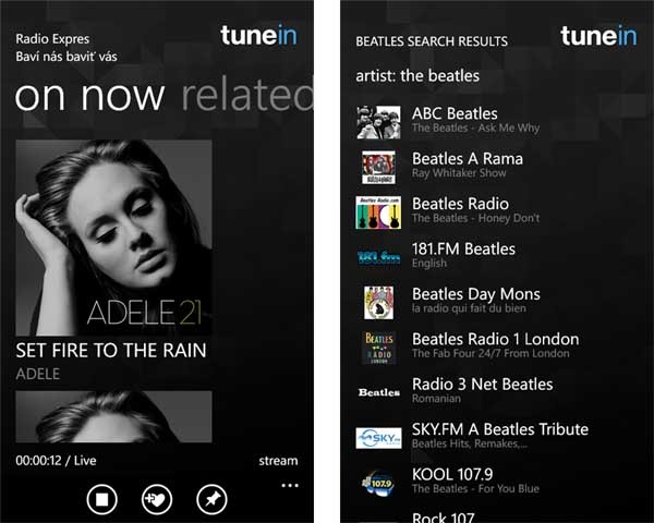 tunein radio Windows Phone 7