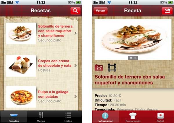 Una aplicación con 3.500 recetas de cocina para móviles y tabletas