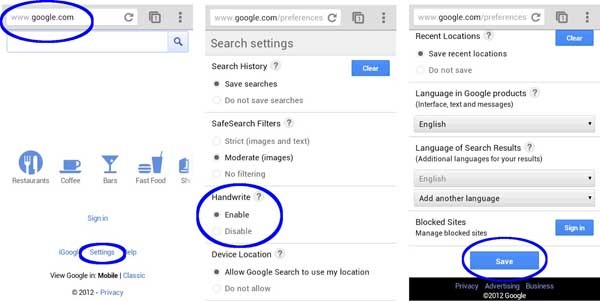 google escritura táctil