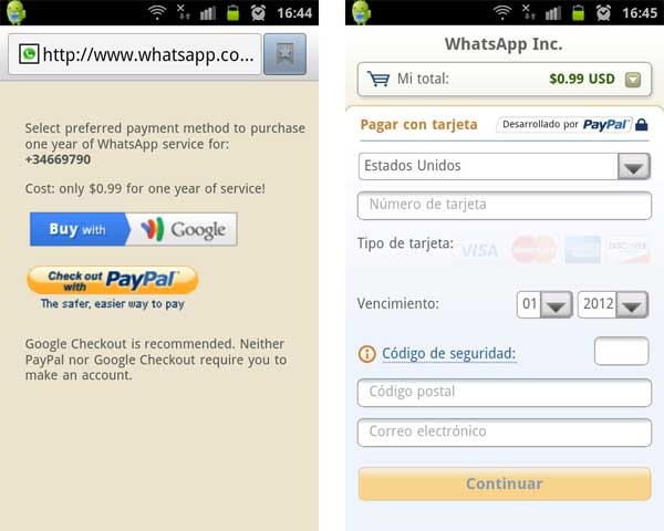 whatsapp pago