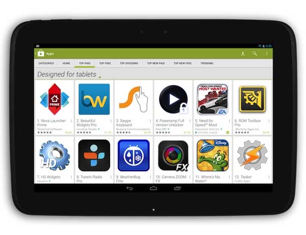 google play diseñado para tabletas