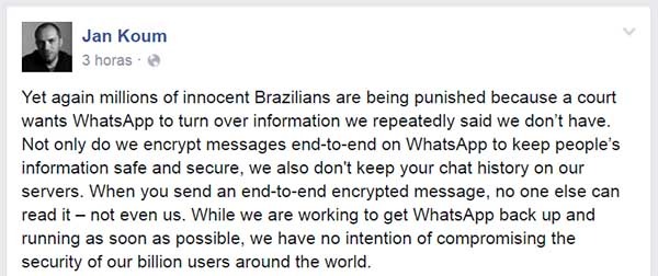 whatsapp prohibida de nuevo en brasil
