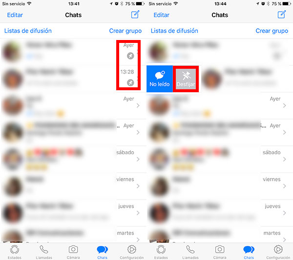 como fijar chats de WhatsApp en iPhone desfijar