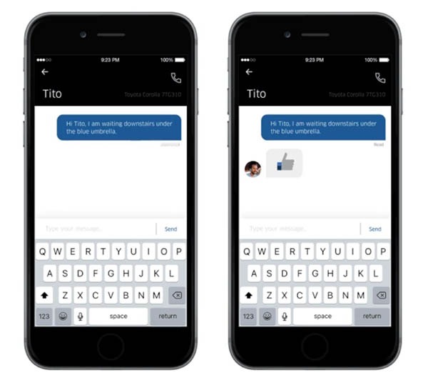 App Uber chat confirmación con emoji