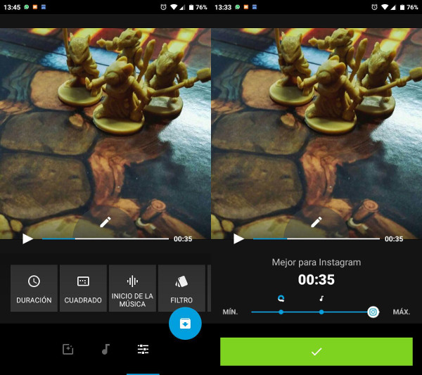 Quik editar video en Android música