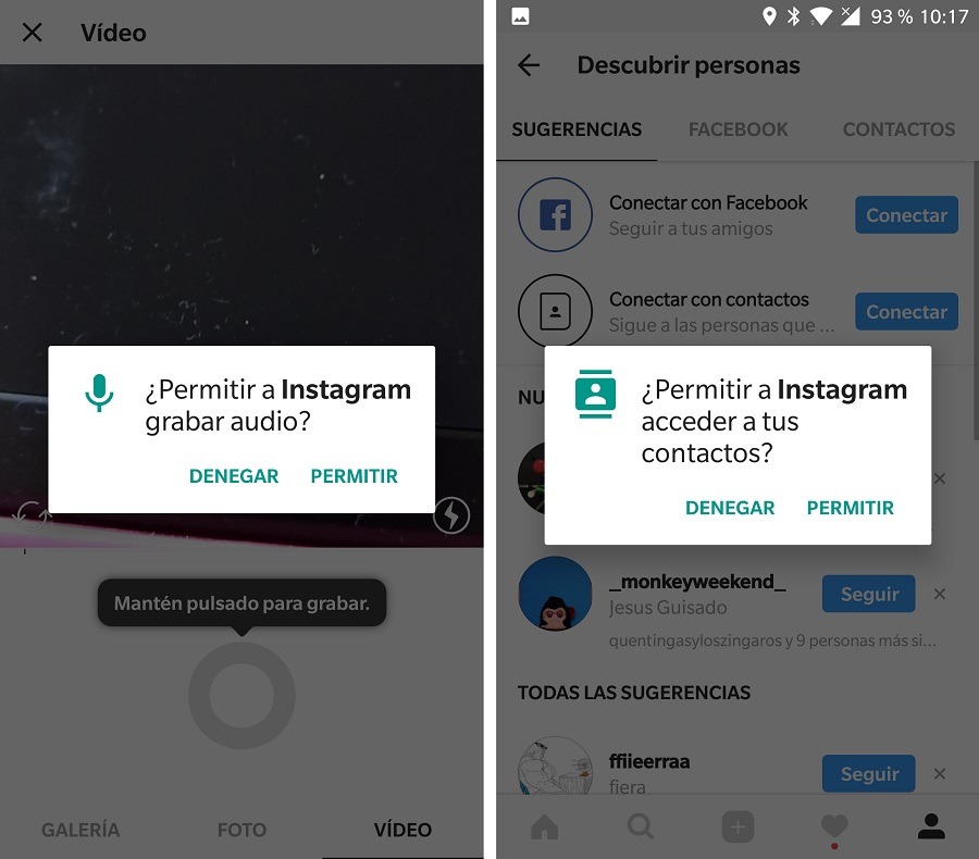 permisos instagram