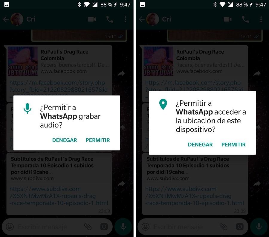 permisos whatsapp audio ubicacion