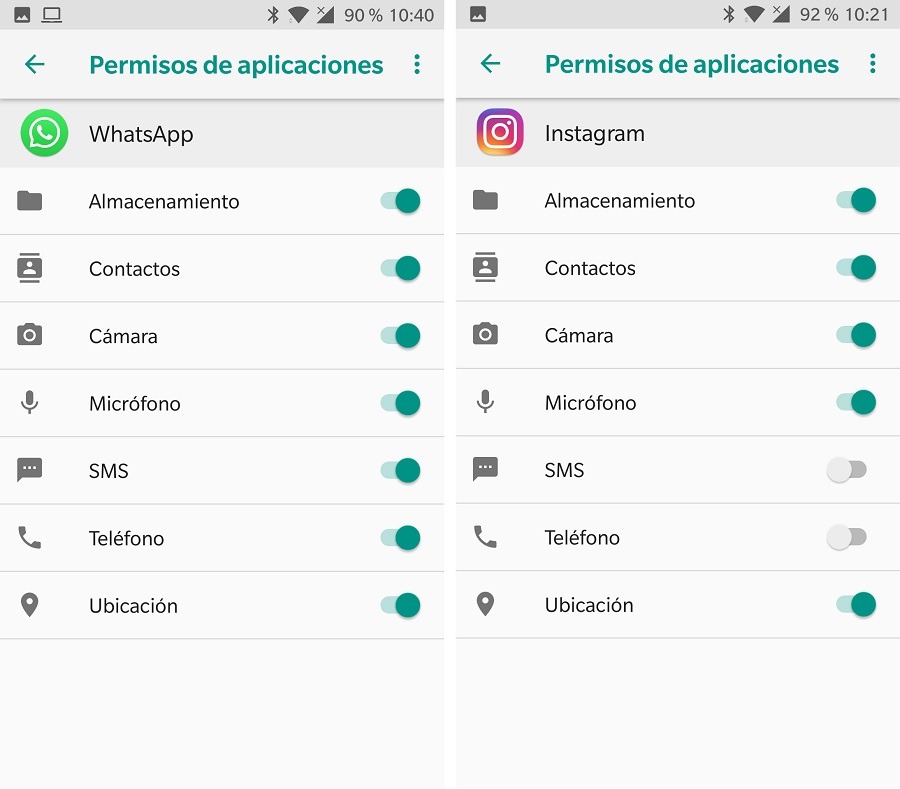 permisos whatsapp e instagram
