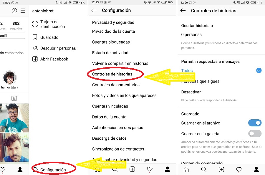 controles historias instagram