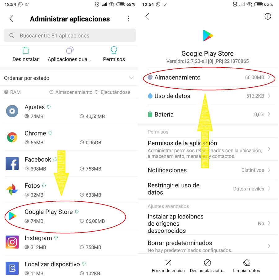 borrar datos google play