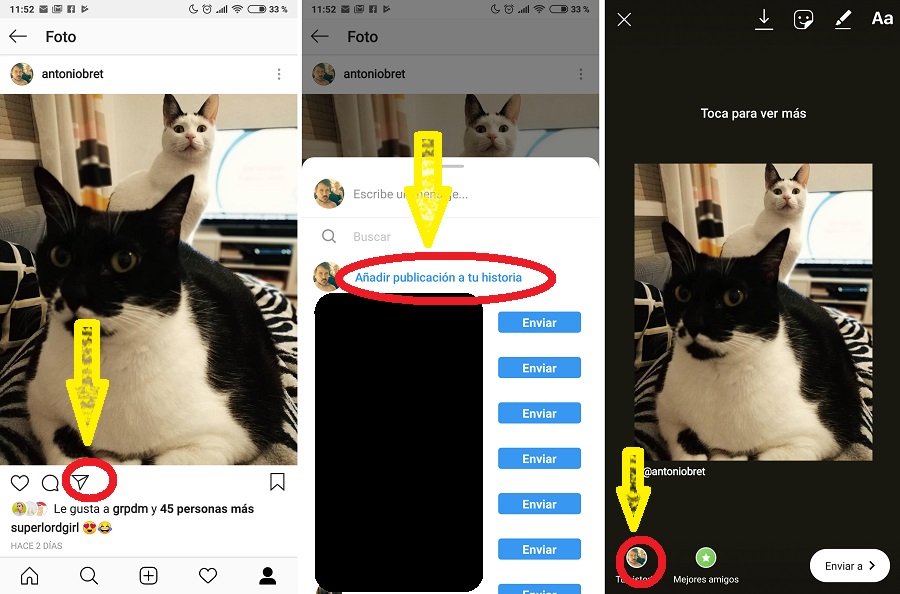 compartir post como historia instagram
