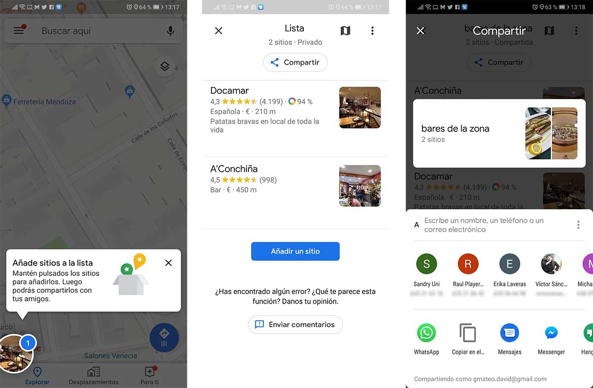 google maps compartir lugares a la vez
