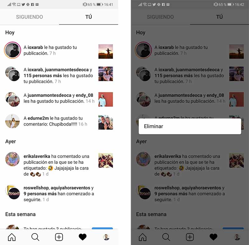 qué información da el historial de actividad de Instagram
