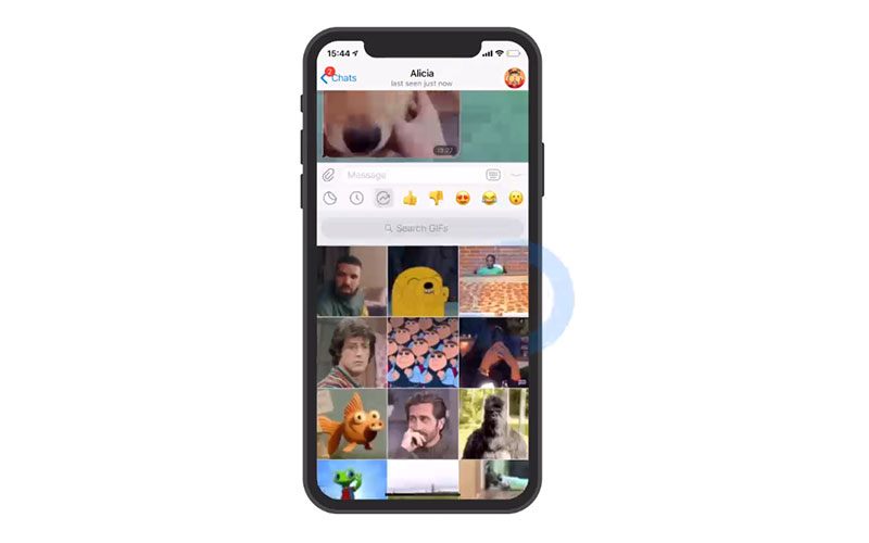 nueva versión de Telegram panel GIF