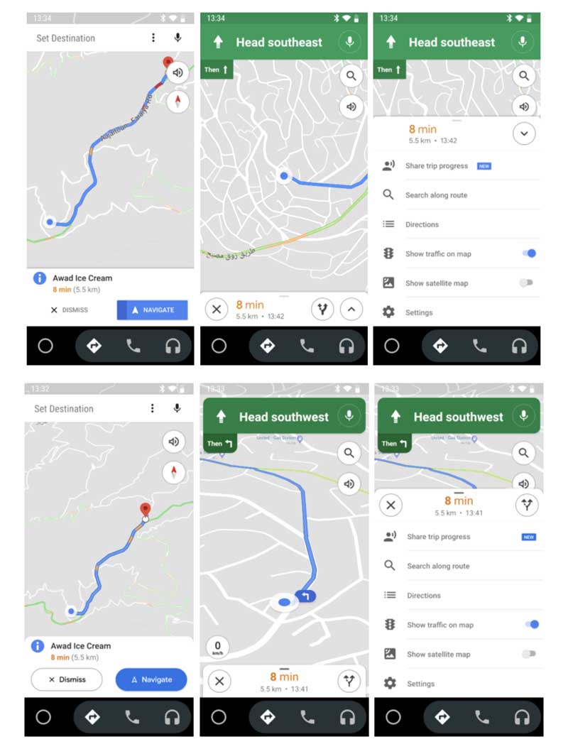 nueva interfaz Google Maps bajo Android Auto iconos