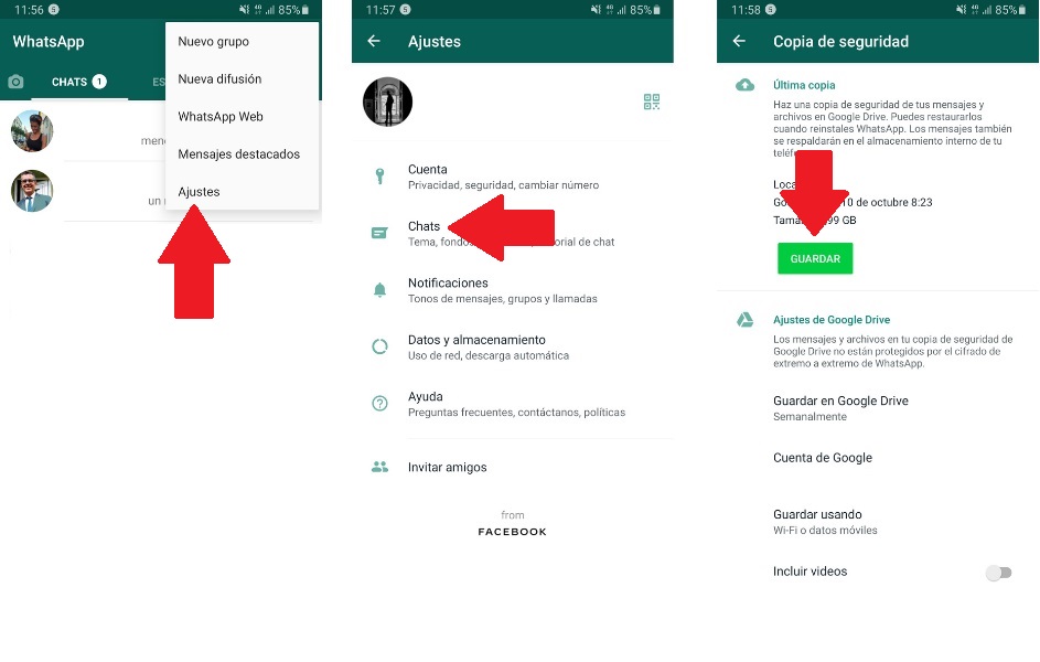 Crear copia de seguridad en Google Drive de WhatsApp