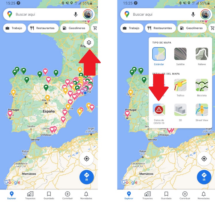 Activar datos COVID en Google Maps