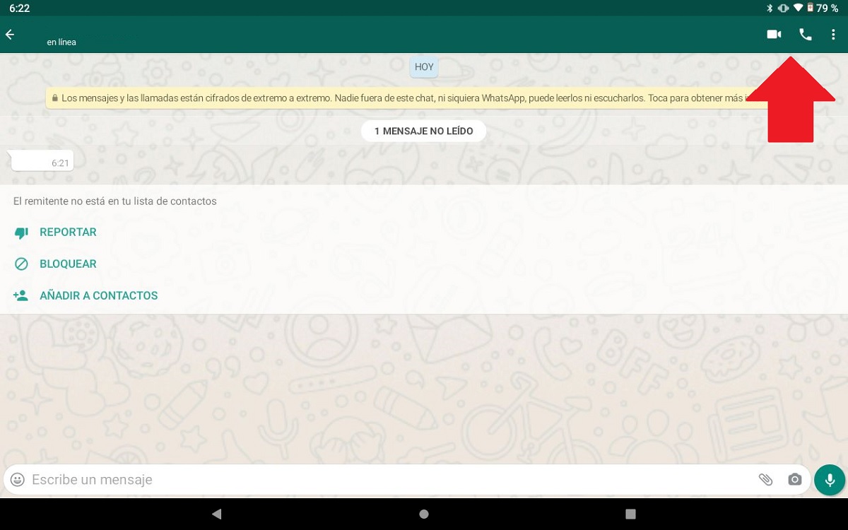 Iniciar una videollamada en WhatsApp en una tablet