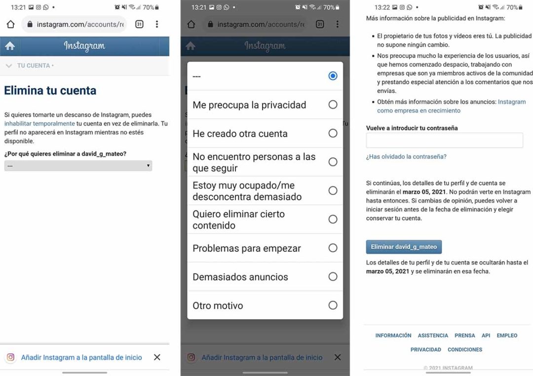 Cómo eliminar una cuenta de Instagram en 2021