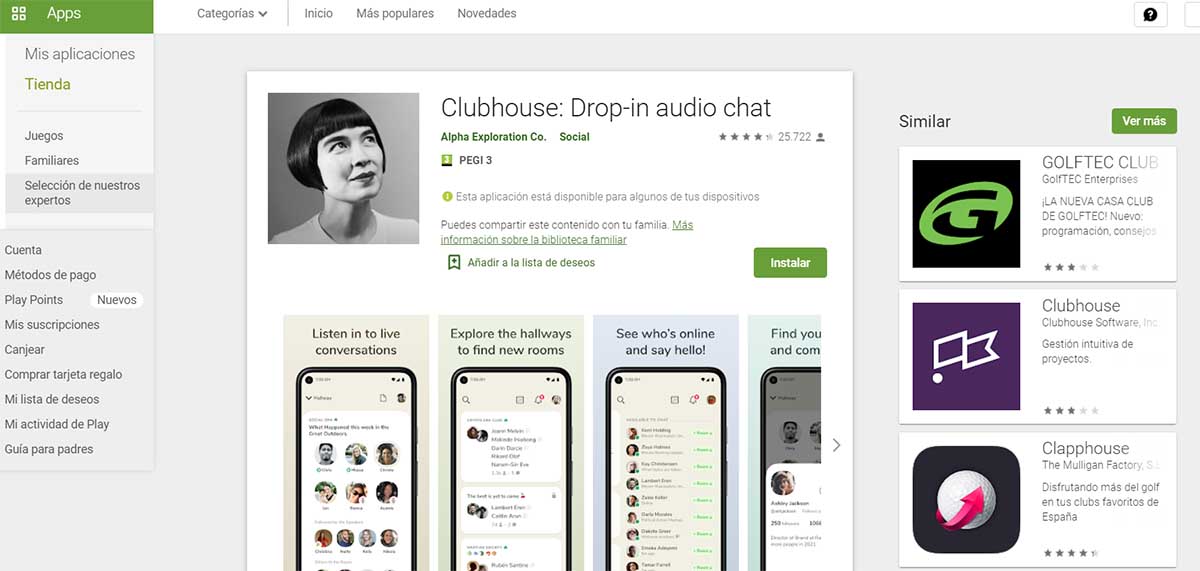 ésta es la auténtica app de Clubhouse para Android