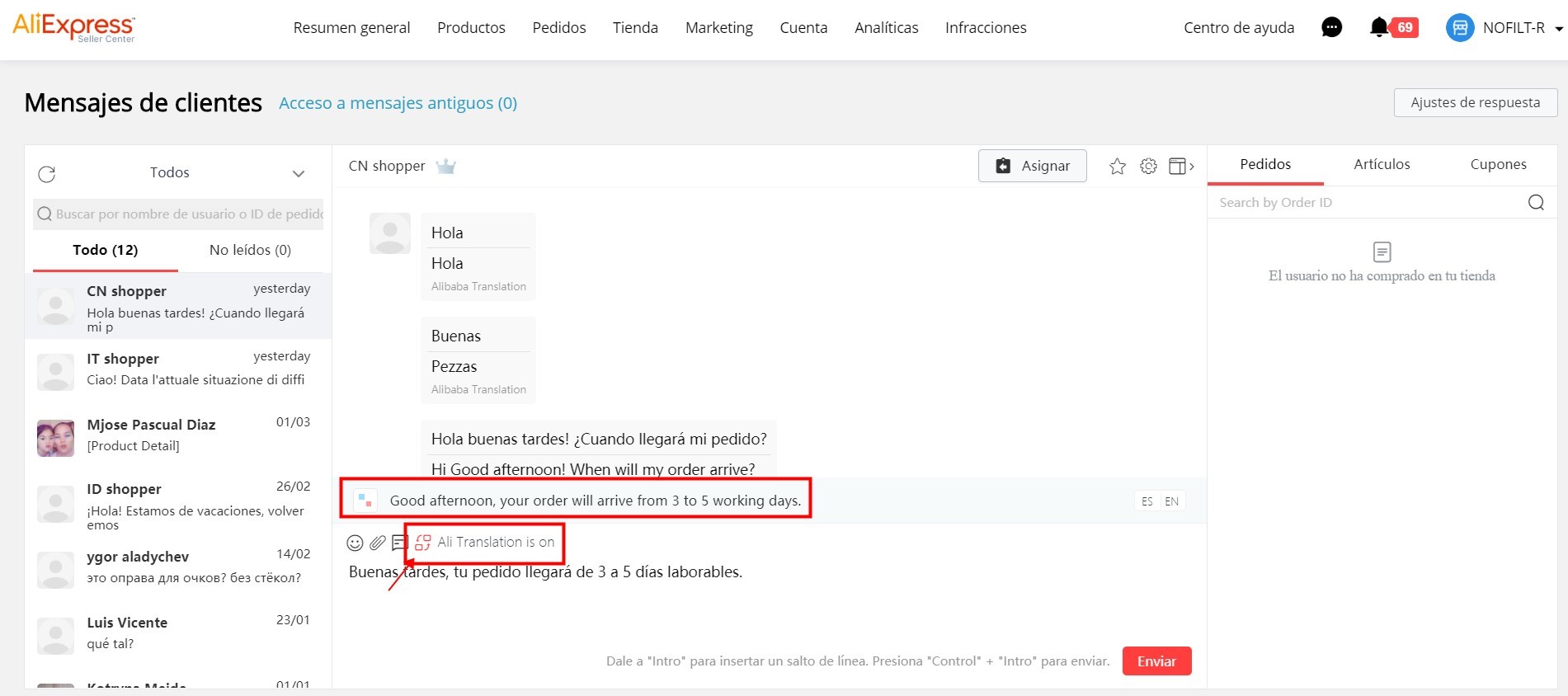 Cómo mandar un mensaje al vendedor de AliExpress