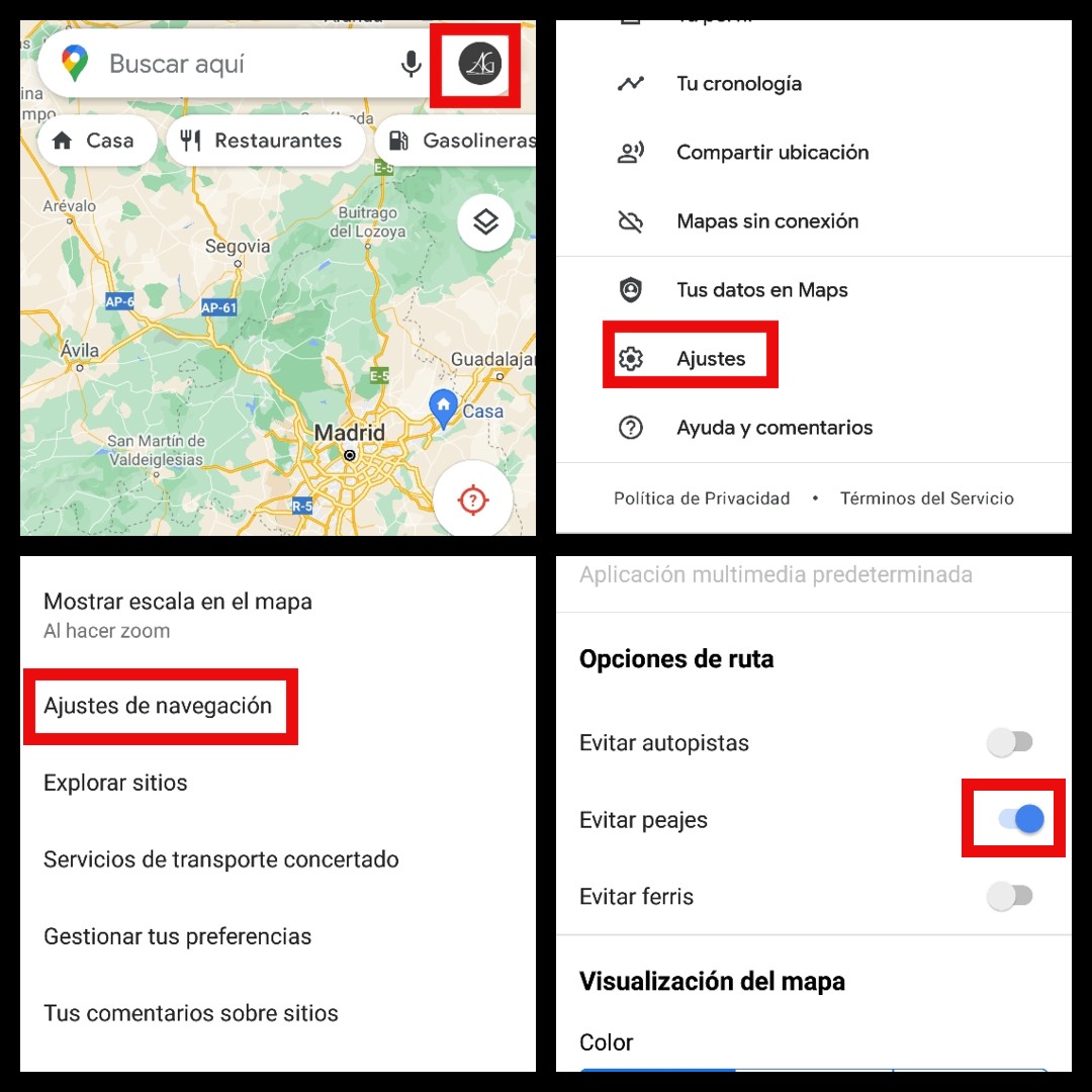 Cómo evitar los peajes en Google Maps 2