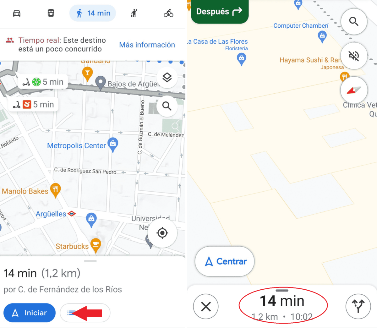 Cómo saber cuál es el tiempo caminando en Google Maps