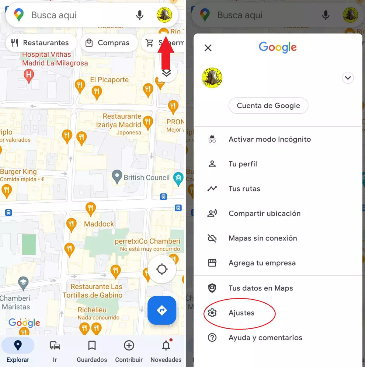How to enter Google Maps settings