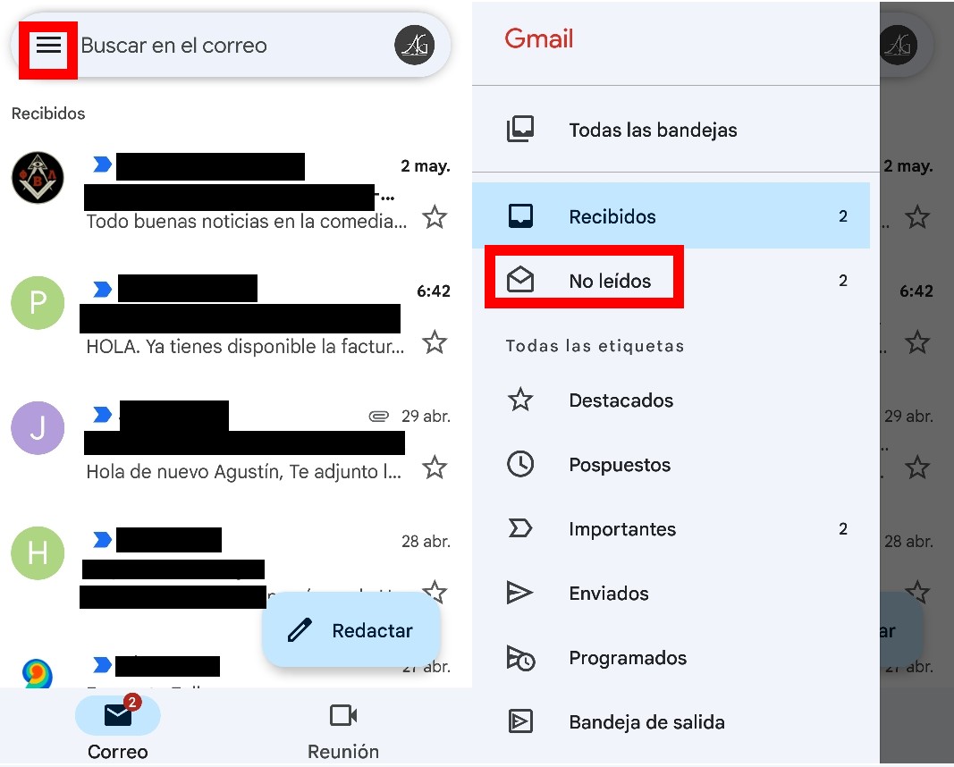 Cómo ver en Gmail los correos no leídos desde el móvil 1