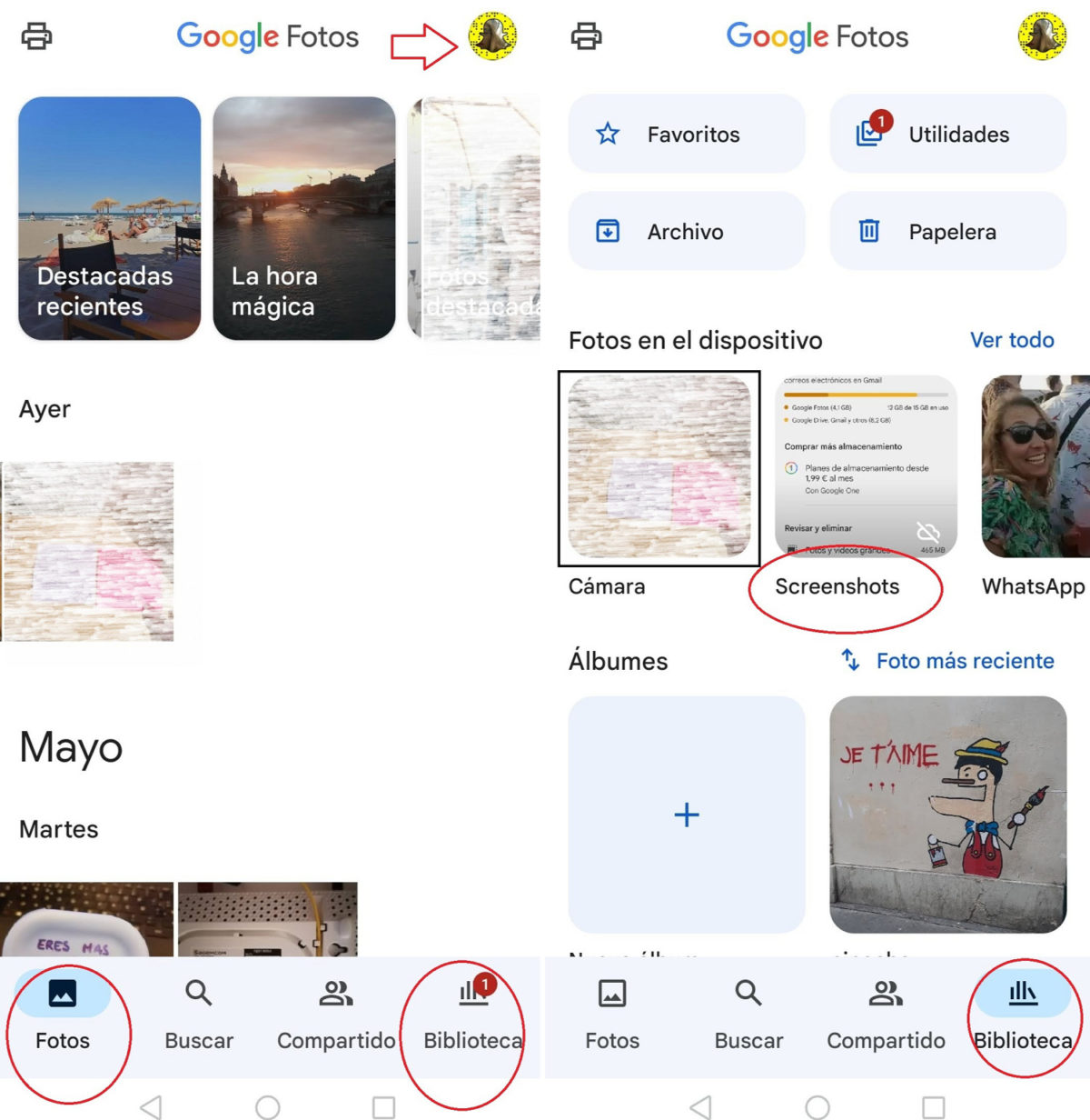 cómo borrar capturas de pantalla de Google Fotos en el móvil