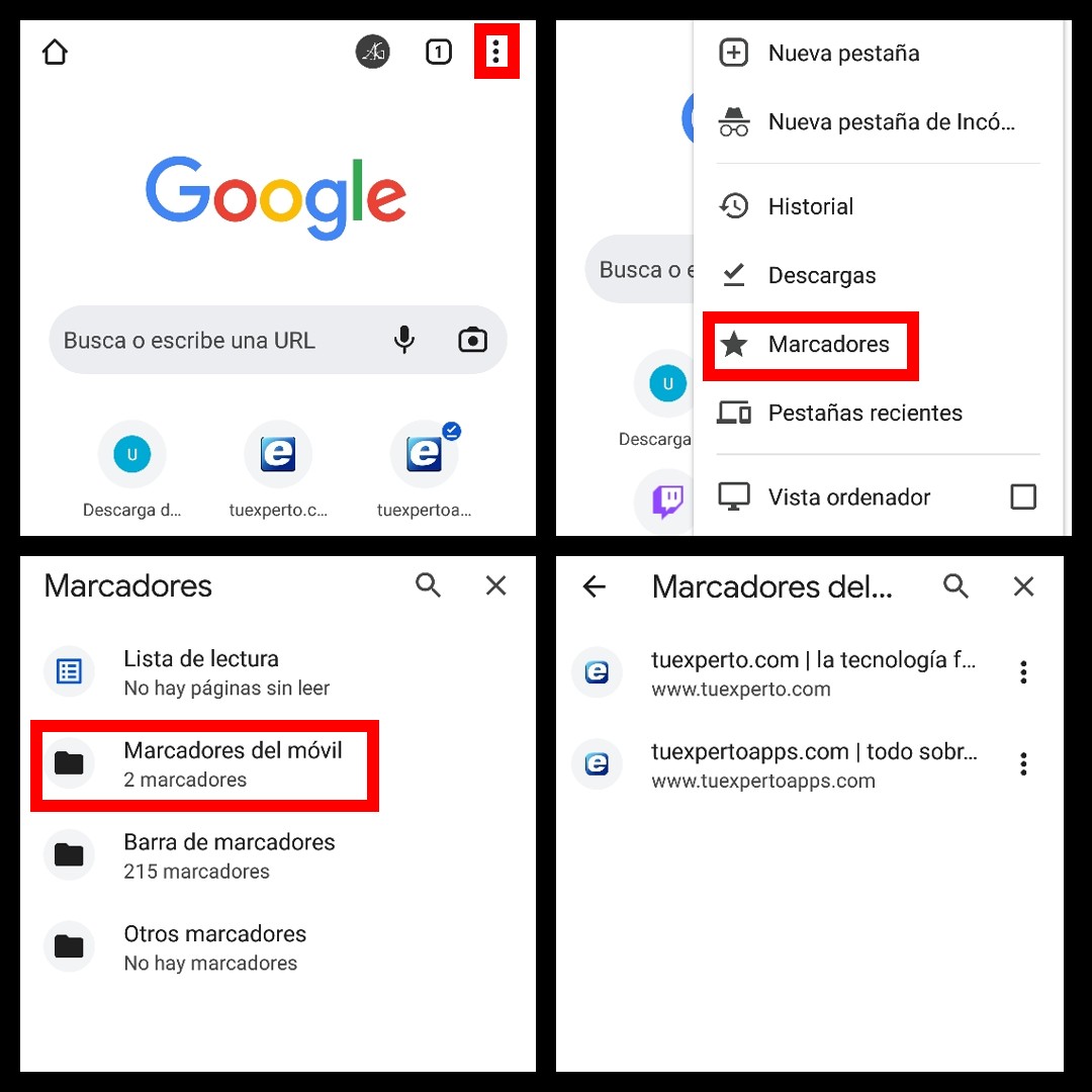 Cómo recuperar los marcadores de Google Chrome en Android 4