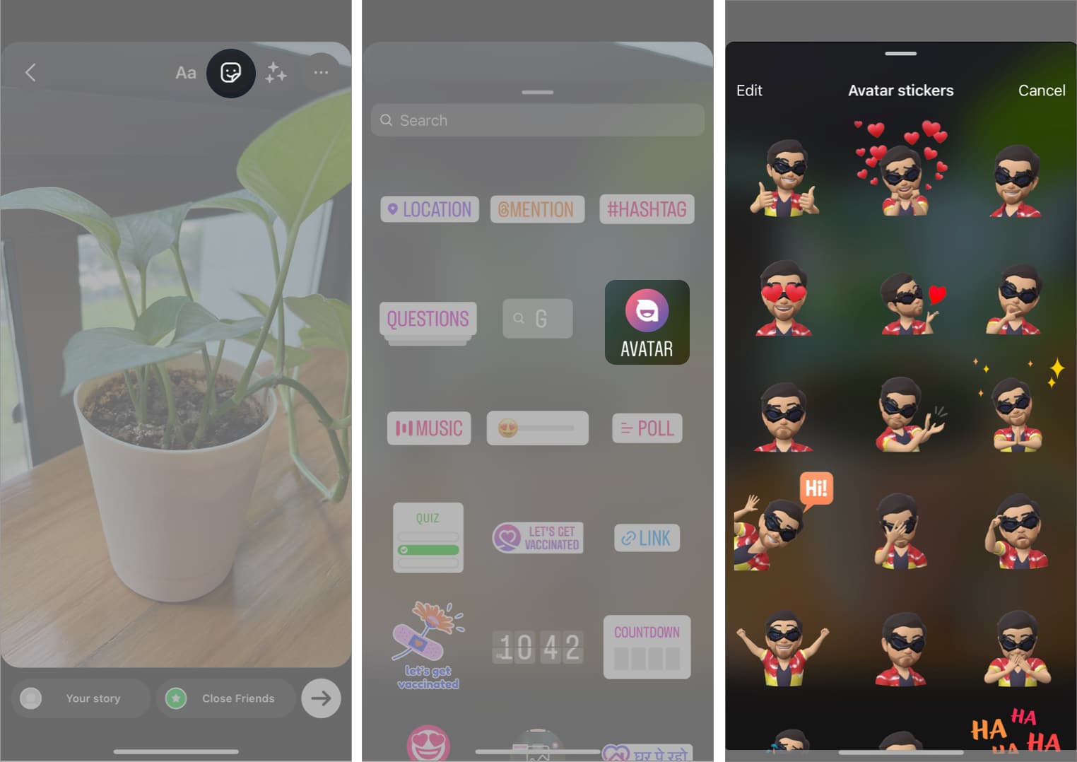 Cómo reaccionar con expresiones de tu propio avatar en Instagram Stories
