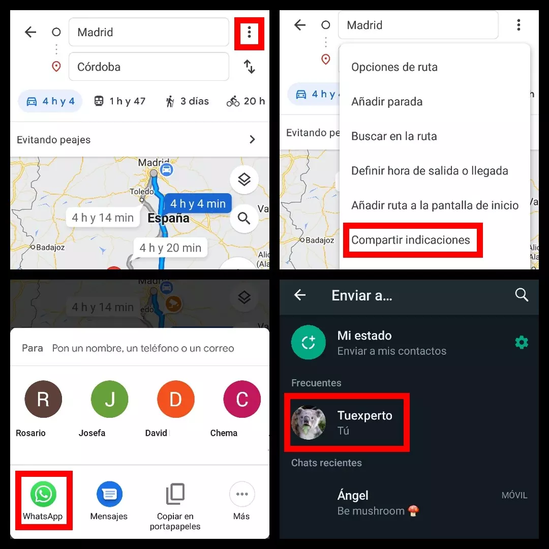 How to share a personalized route from Google Maps by WhatsApp 1