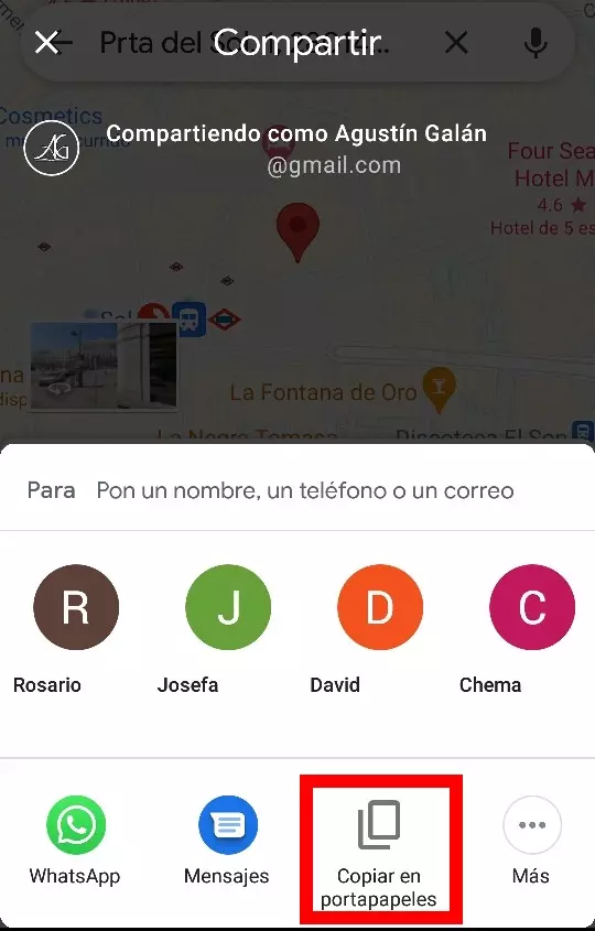 How to share a personalized Google Maps route by WhatsApp 5
