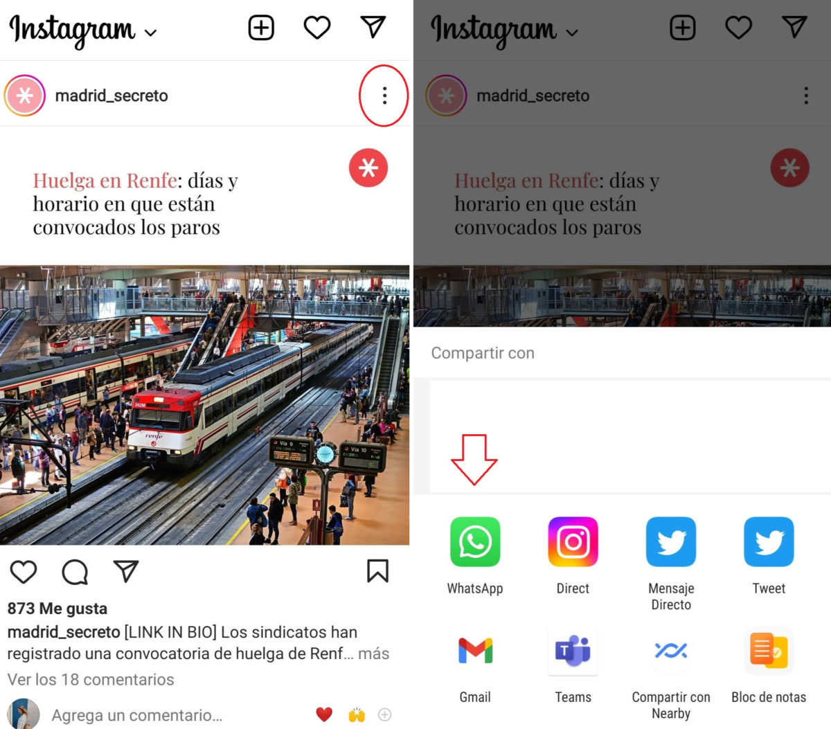 Cómo compartir publicaciones de Instagram por WhatsApp