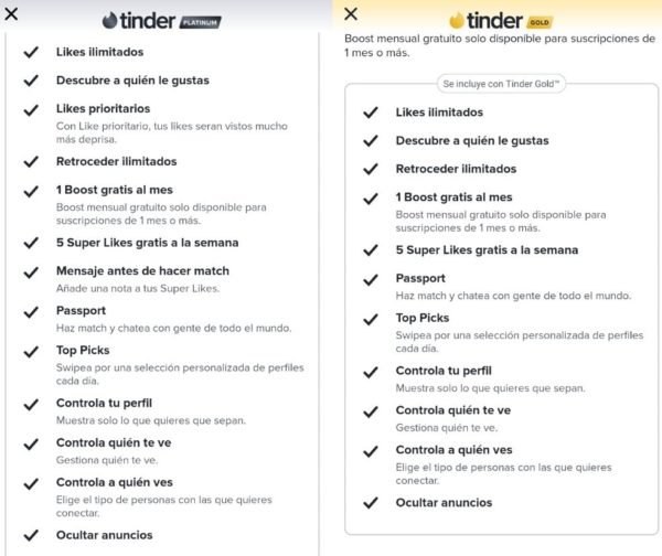 Suscripción Gold vs Platinum en Tinder, ¿cuál merece más la pena? 1