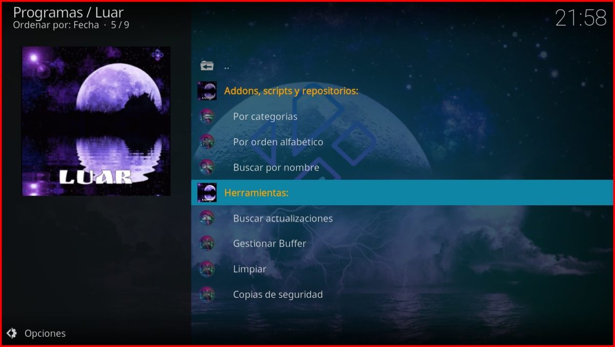 Cómo instalar Luar y Cristal Azul en Kodi paso a paso