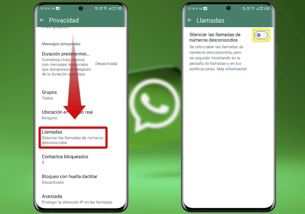 Verifica que el botón de Llamadas en WhatsApp se encuentre activado