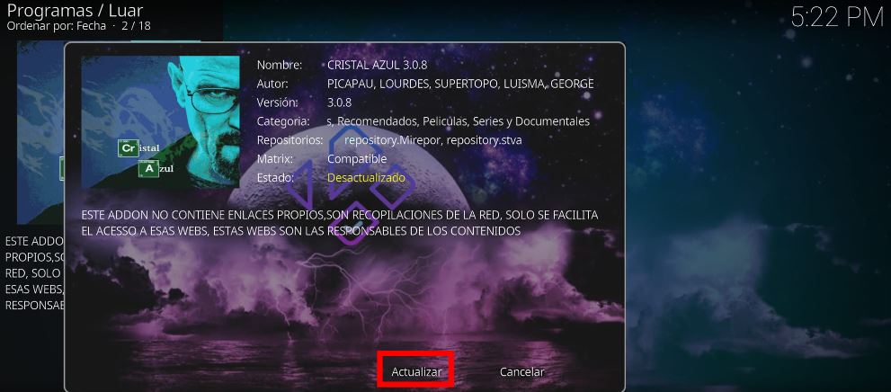 Cómo instalar el addon Cristal Azul desde cero en Kodi 6