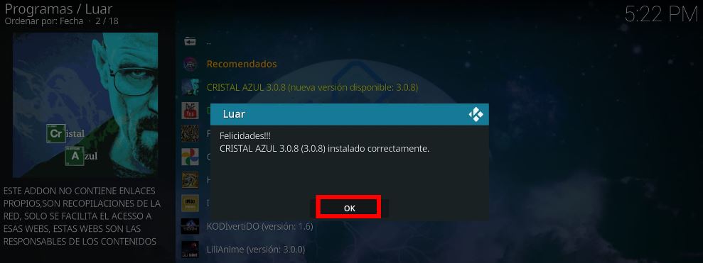 Cómo instalar el addon Cristal Azul desde cero en Kodi 7