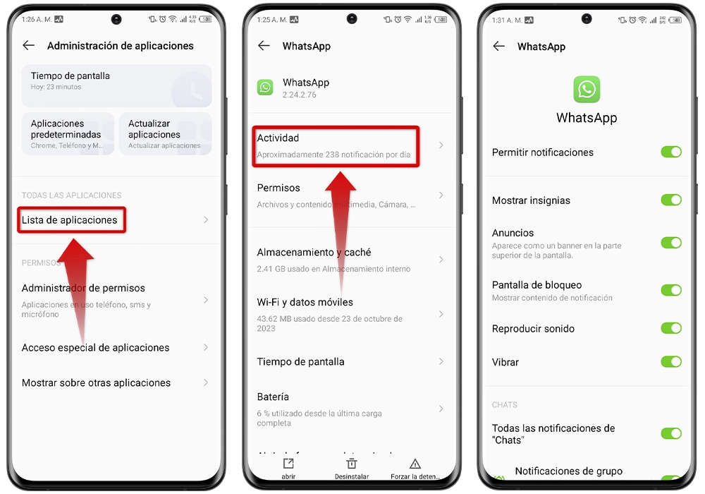 Así puedes activar las notificaciones y limpiar la caché de WhatsApp