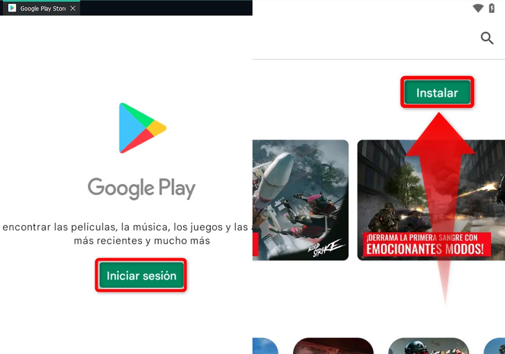 Entra en Google Play desde el emulador de Android